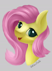 Size: 1414x1930 | Tagged: safe, artist:goldenfealla, fluttershy, pony, g4, bust, female, looking at you, mare, open mouth, open smile, portrait, simple background, smiling, solo, three quarter view