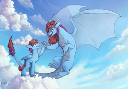 Size: 6500x4556 | Tagged: safe, artist:birdoffnorth, oc, oc only, dragon, pegasus, pony, cloud, pegasus oc, sky