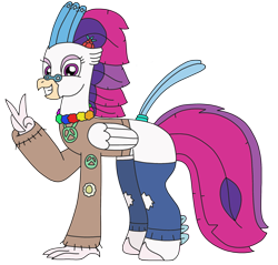 Size: 2349x2250 | Tagged: safe, artist:supahdonarudo, queen novo, classical hippogriff, hippogriff, series:novoember, g4, my little pony: the movie, clothes, floral necklace, glasses, grin, high res, hippie, leggings, peace sign, peace symbol, simple background, smiling, transparent background, vest