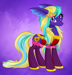 Size: 2920x3044 | Tagged: safe, artist:108-zeroforce, artist:starshade, oc, oc only, oc:soothing aqua, original species, pony, 2021, base used, clothes, commission, cute, dress, female, high res, mare, purple background, purple body, purple eyes, simple background, solo, ych result