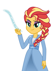 Size: 1024x1432 | Tagged: safe, artist:emeraldblast63, sunset shimmer, equestria girls, g4, clothes swap, crossover, elsa, female, frozen (movie), magic, not fiery shimmer, simple background, transparent background