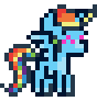 Size: 88x92 | Tagged: safe, artist:dinexistente, rainbow dash, pegasus, pony, g4, ^^, animated, animated ych, commission, eyes closed, female, gif, jumping, mare, pixel art, ponybooru import, simple background, solo, sprite, transparent background, your character here