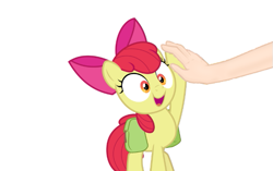 Size: 603x378 | Tagged: safe, artist:undeadponysoldier, apple bloom, earth pony, pony, g4, bag, female, filly, hand, high five, saddle bag, simple background, white background