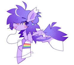 Size: 1000x878 | Tagged: safe, artist:sugaryyflower, oc, oc only, oc:lavendersugar, bat pony, pony, bat pony oc, bat wings, chest fluff, coat markings, ear fluff, female, grin, lavender, lying down, pride, purple, sewing, sewing needle, smiling, socks (coat markings), solo, teeth, thread, tooth, wings