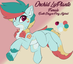 Size: 2265x1982 | Tagged: safe, artist:beardie, oc, oc:orchid laplante, dragon, earth pony, hybrid, pony, female, flower, mare, reference, reference sheet