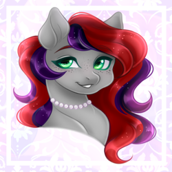 Size: 1200x1200 | Tagged: safe, artist:tookiut, oc, oc only, oc:evening prose, pegasus, pony, bust, female, freckles, jewelry, mare, necklace, pearl necklace, solo