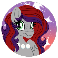 Size: 1223x1240 | Tagged: safe, artist:thehaywaiianhorse, oc, oc only, oc:evening prose, pegasus, pony, female, freckles, jewelry, mare, necklace, pearl necklace, solo