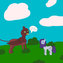 Size: 2000x2000 | Tagged: safe, oc, earth pony, griffon, pony, happy birthday mlp:fim, high res, mlp fim's eleventh anniversary, speech bubble