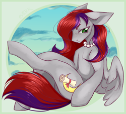 Size: 2200x2000 | Tagged: safe, artist:deadoyster, oc, oc only, oc:evening prose, pegasus, pony, female, freckles, high res, jewelry, mare, necklace, pearl necklace, solo