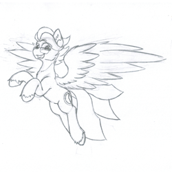 Size: 1451x1451 | Tagged: safe, artist:in3ds2, oc, oc:summer lights, pegasus, pony, flying, glasses, happy, male, solo, traditional art, unshorn fetlocks