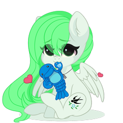 Size: 1397x1397 | Tagged: safe, artist:yomechka, oc, oc only, oc:sparrow gale, lobster, pegasus, pony, commission, female, green mane, jewelry, mare, necklace, pegasus oc, plushie, simple background, solo, tail, transparent background, ych animation, ych result