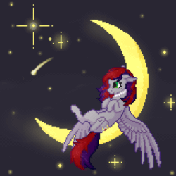 Size: 1500x1500 | Tagged: safe, artist:scorpion, oc, oc only, oc:evening prose, pegasus, pony, animated, female, freckles, gif, jewelry, mare, moon, necklace, pearl necklace, pixel art, solo, stars, tangible heavenly object