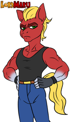 Size: 2696x4602 | Tagged: safe, artist:lordmarukio, sprout cloverleaf, earth pony, anthro, g5, my little pony: a new generation, dragon ball, dragon ball gt, male, muscles, muscular male, simple background, solo, stupid sexy sprout cloverleaf, white background