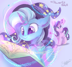 Size: 1280x1200 | Tagged: safe, artist:sketchiix3, starlight glimmer, trixie, pony, unicorn, g4, big ears, book, bunny ears, duo, female, impossibly large ears, magic, spellbook