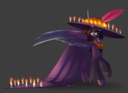 Size: 1000x732 | Tagged: safe, artist:sparkie45, oc, oc only, oc:sparkie, alicorn, pony, alicorn oc, candle, catrina (calavera garbancera), clothes, curved horn, dia de los muertos, dress, female, giant hat, hat, horn, long horn, makeup, mare, solo, wings