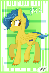 Size: 2000x3000 | Tagged: safe, artist:herusann, oc, oc only, pony, abstract background, eyelashes, female, high res, signature, smiling, wings