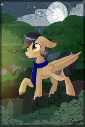 Size: 2000x3000 | Tagged: safe, artist:herusann, oc, oc only, pegasus, pony, clothes, full moon, high res, male, mare in the moon, moon, night, pegasus oc, scarf, solo, stars, tree, wings