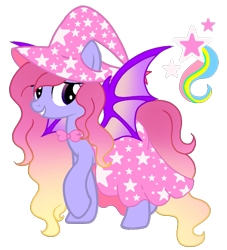 Size: 999x1098 | Tagged: safe, artist:madlilon2051, oc, oc only, oc:mystic star, bat pony, pony, base used, bat pony oc, clothes, dress, female, grin, hat, raised hoof, simple background, smiling, solo, transparent background, witch hat