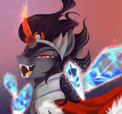 Size: 1280x1200 | Tagged: safe, artist:sketchiix3, king sombra, pony, unicorn, g4, crystal, fangs, male, open mouth, ponytober, solo, stallion