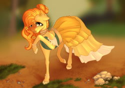 Size: 900x637 | Tagged: safe, artist:nuumia, pear butter, earth pony, pony, g4, clothes, dress, female, solo