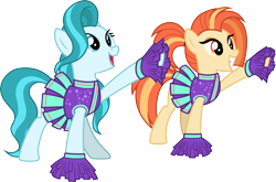 Size: 4532x3000 | Tagged: safe, artist:cloudy glow, lighthoof, shimmy shake, earth pony, pony, 2 4 6 greaaat, g4, .ai available, cheerleader, cheerleader outfit, clothes, duo, duo female, female, gritted teeth, high res, mare, open mouth, simple background, transparent background, vector