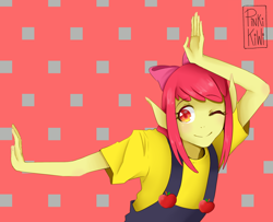 Size: 2048x1661 | Tagged: safe, artist:pinkikiwi, apple bloom, human, equestria girls, g4, eared humanization, female, humanized, keep your hands off eizouken, solo