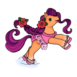 Size: 2805x2805 | Tagged: safe, artist:vernorexia, silky slipper, sunny starscout, earth pony, pony, g1, g5, my little pony: a new generation, ballerina, ballet slippers, braid, christmas, christmas card, clothes, colored, dancing, female, g5 to g1, high res, holiday, implied tail hole, leotard, poinsettia, render, simple background, snow, solo, transparent background, tutu, vintage, winter
