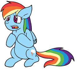 Size: 811x777 | Tagged: safe, artist:cmara, rainbow dash, pegasus, pony, g4, cute, dashabetes, female, mare, open mouth, raised hoof, simple background, sitting, solo, white background