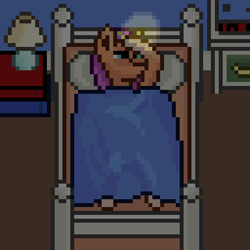 Size: 512x512 | Tagged: safe, artist:nitobit, sunny starscout, alicorn, pony, g5, my little pony: a new generation, bed, bedroom, covering, female, glowing, horn, magic horn, mare, pixel art, race swap, solo, sunny starscout's bedroom, sunnycorn