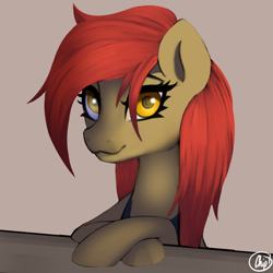Size: 2000x2000 | Tagged: safe, artist:plaguemare, oc, oc only, oc:dala vault, earth pony, pony, bust, female, high res, looking at you, mare, portrait, smiling, smiling at you, solo