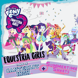 Size: 1024x1024 | Tagged: safe, artist:limedazzle, edit, edited screencap, screencap, vector edit, applejack, fluttershy, lemon zest, pinkie pie, rainbow dash, rarity, sci-twi, sour sweet, sugarcoat, sunny flare, sunset shimmer, twilight sparkle, dance magic, eqg summertime shorts, equestria girls, spoiler:eqg specials, album, album cover, armpits, backwards ballcap, ballet, baseball cap, boots, bracelet, bracer, cap, clothes, converse, cowboy boots, cowboy hat, cowgirl, dress, ear piercing, eyes closed, female, flamenco, freckles, glasses, group, hat, headphones, humane five, humane seven, humane six, jacket, jewelry, looking at you, open mouth, piercing, platform shoes, ponied up, pony ears, ponytails, rapper, rapper dash, scitwilicorn, shoes, show accurate, skirt, socks, song, stetson, the rainbooms, theme song, tutu, vector, vest, wings, wristband