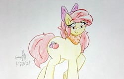 Size: 1896x1216 | Tagged: safe, artist:gmangamer25, apple bloom, earth pony, pony, g4, alternate cutie mark, female, filly, neckerchief, solo, traditional art