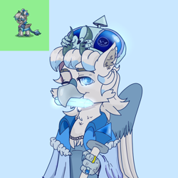 Size: 5000x5000 | Tagged: safe, artist:xasslash, oc, oc only, oc:flynn the icecold, griffon, cape, clothes, crown, crystal, halloween, holiday, horns, jewelry, male, regalia, ring, simple background, solo, staff