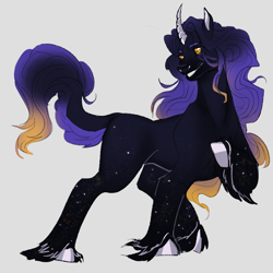 Size: 4000x4000 | Tagged: safe, artist:junne catt, oc, oc only, oc:sylvtir, pony, unicorn, grin, hooves, horn, long mane, male, smiling, solo, unshorn fetlocks