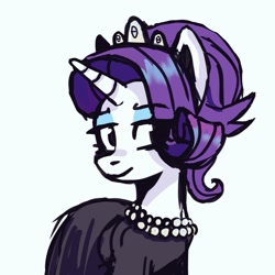 Size: 1023x1024 | Tagged: safe, artist:ami-gami, rarity, pony, unicorn, g4, alternate hairstyle, audrey hepburn, black dress, clothes, dress, jewelry, necklace, pearl necklace, simple background, solo