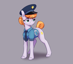 Size: 3080x2737 | Tagged: safe, artist:aquaticvibes, copper top, earth pony, pony, g4, cuffs, female, gray background, hair bun, high res, mare, necktie, police, simple background, solo