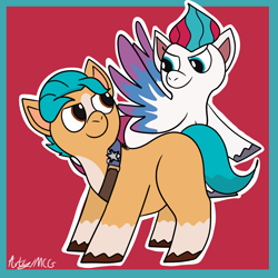Size: 1080x1080 | Tagged: safe, artist:artyanimated, hitch trailblazer, zipp storm, earth pony, pegasus, pony, g5, my little pony: a new generation, doodle, duo, female, male, mare, simple background, stallion