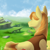 Size: 2048x2048 | Tagged: source needed, safe, artist:pheshka, braeburn, earth pony, pony, g4, bush, clothes, cloud, commission, day, grass, high res, male, mountain, outdoors, sky, smiling, solo, stallion, tree, two toned mane, vest, ych result