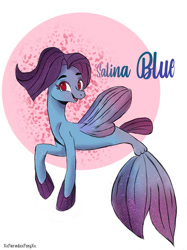 Size: 1024x1368 | Tagged: safe, artist:xxparadoxponyxx, salina blue, seapony (g4), g4, my little pony: the movie, dorsal fin, female, fin wings, fins, fish tail, flowing tail, open mouth, purple mane, red eyes, simple background, smiling, solo, tail, white background, wings