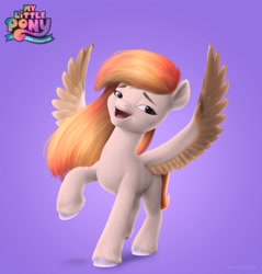 Size: 3789x3960 | Tagged: safe, artist:kanikazinx, oc, oc only, pegasus, pony, g5, my little pony: a new generation, base used, brown eyes, eyebrows, high res, my little pony: a new generation logo, open mouth, open smile, pegasus oc, raised hoof, smiling, solo, spread wings, standing, unshorn fetlocks, wings