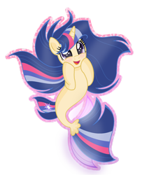 Size: 1280x1577 | Tagged: safe, artist:cozydrawmlp-next-gen, oc, oc only, seapony (g4), unicorn, base used, dorsal fin, fish tail, flowing mane, flowing tail, hooves on cheeks, horn, not twilight sparkle, open mouth, open smile, purple eyes, seaponified, simple background, smiling, solo, species swap, starry eyes, tail, transparent background, wingding eyes