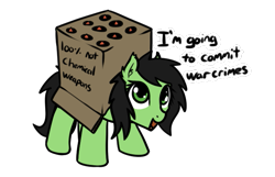 Size: 675x436 | Tagged: safe, artist:neuro, oc, oc only, oc:filly anon, earth pony, pony, cardboard box, female, filly, missile, missile launcher, open mouth, open smile, simple background, smiling, solo, transparent background