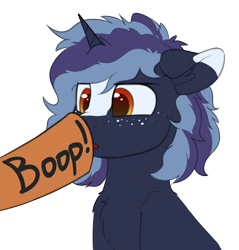 Size: 2298x2406 | Tagged: safe, artist:zippysqrl, oc, oc only, oc:sign, oc:witching hour, pony, unicorn, boop, bust, chest fluff, floppy ears, freckles, high res, male, offscreen character, simple background, transparent background