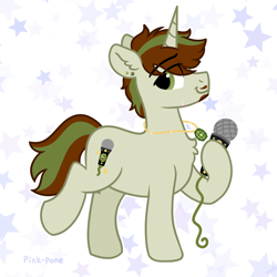 Size: 1950x1950 | Tagged: safe, artist:pink-pone, oc, oc only, oc:emerald agleam, pony, unicorn, male, microphone, solo, stallion