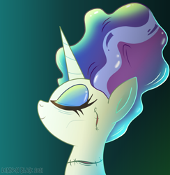 Size: 1000x1023 | Tagged: safe, artist:lennonblack, rarity, pony, unicorn, g4, bride of frankenstein, bust, clothes, costume, eyes closed, female, halloween, halloween costume, mare, profile, solo