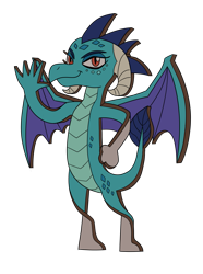 Size: 953x1280 | Tagged: safe, artist:sergeant16bit, princess ember, dragon, g4, flat, hand on hip, paper, smiling, spread wings, transformation, waving, wings