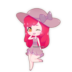 Size: 1000x1000 | Tagged: safe, artist:vaneluh, apple bloom, human, g4, adorabloom, chibi, clothes, cute, dress, hat, humanized, one eye closed, simple background, solo, transparent background, wink