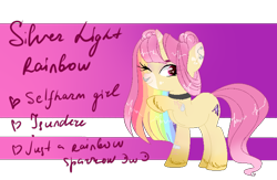Size: 728x475 | Tagged: safe, artist:just-silvushka, oc, oc only, pony, unicorn, choker, female, mare, multicolored hair, one eye closed, rainbow hair, simple background, solo, transparent background, unshorn fetlocks, wink
