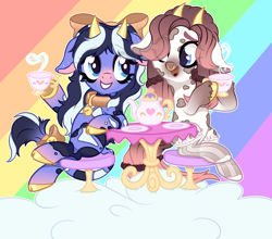 Size: 4068x3582 | Tagged: safe, artist:108-zeroforce, artist:rerorir, oc, oc only, oc:hazel twist, oc:maggie, cow, pony, base used, clothes, commission, female, gradient background, horn, mare, simple background, solo, ych result