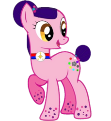 Size: 1100x1200 | Tagged: safe, artist:decokenite, oc, oc only, oc:precious treasure, earth pony, pony, 2022 community collab, derpibooru community collaboration, base used, bun, earth pony oc, female, full body, looking back, mare, open mouth, open smile, philippines, raised hoof, reupload, show accurate, simple background, smiling, solo, transparent background, yellow eyes